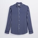 Men's Classic Vertical Bengal Stripe Formal Shirt - Navy & White