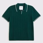 Men's Ribbed Knit Johnny Collar Polo Shirt - Forest Green
