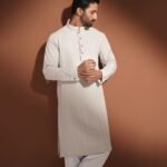 Men's Modern Minimalist Striped Cotton Panjabi - Off-White