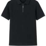 Men's Textured Quarter-Zip Polo Shirt - Jet Black