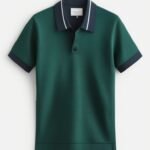 Men's Contrast Tipped Pique Polo Shirt - Emerald Green
