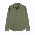 Men's Smart Casual Long Sleeve Poplin Shirt - Olive Green