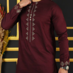Men's Traditional Embroidered Kurta Panjabi - Wine Maroon